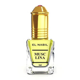 Glazen parfumfles met gouden dop van El Nabil Parfumolie Musc Lina